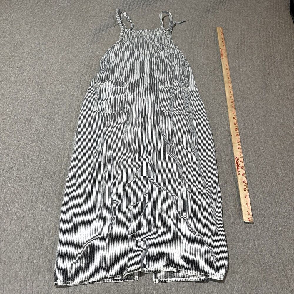 Karen Kane Hickory Striped Overall Jumper Dress Blue White Petites M Pockets